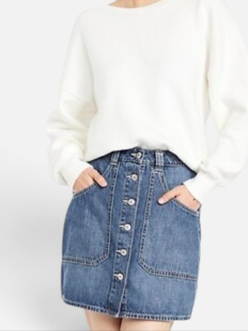 Old Navy Button-Front Denim Mini Skirt Size 6 Utility Pockets Jean Y2K Preppy